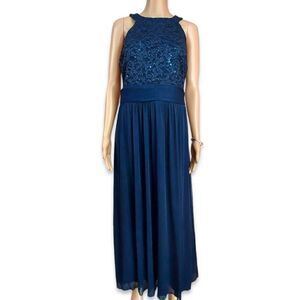 Davids Bridal Navy blue and sequined prom, evening dress